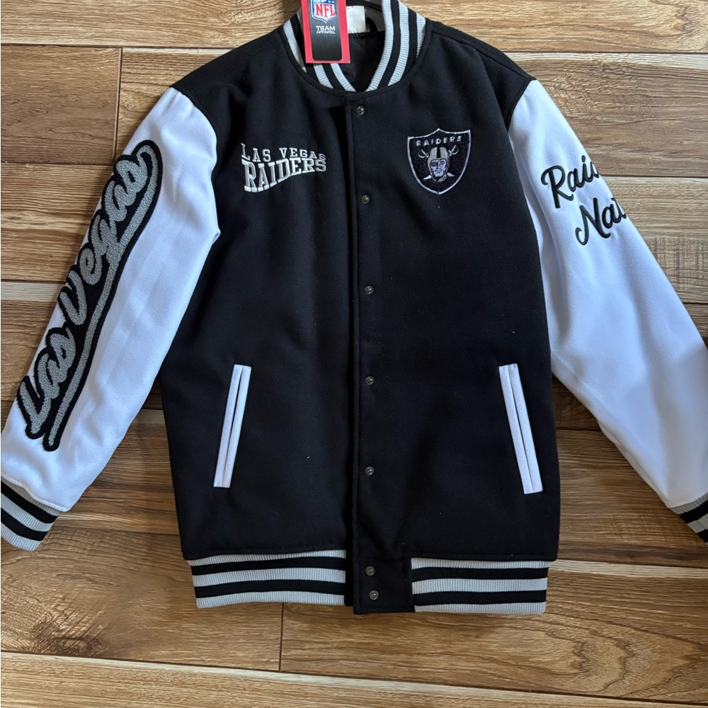 Las Vegas Raiders Black and White Varsity Jacket
